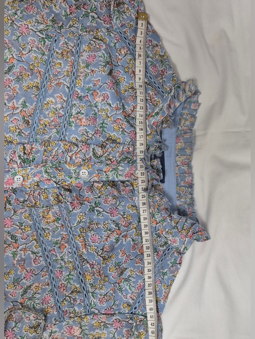 🌸 Democracy Floral Ruffle Button-Front Blouse – Light Blue – Size L - Picture 8 of 13